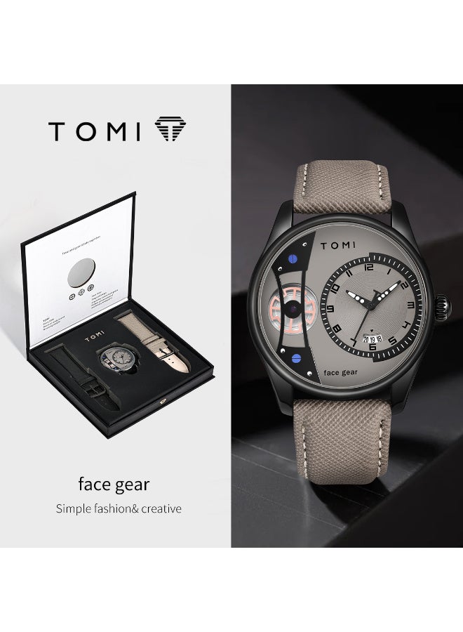 TOMI Men's Rotating Gear Sweeping Second Watch & Replaceable Strap, Box Gift For Holiday And Daily Life - Image 1