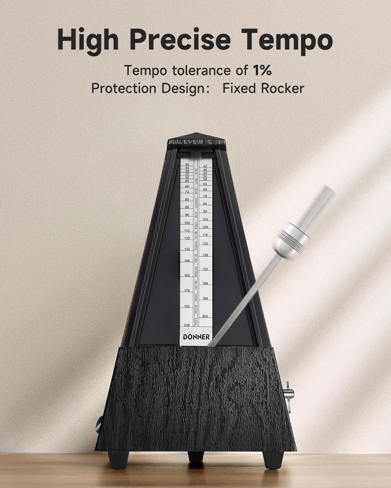 Donner Mechanical Metronome for Piano Guitar Drum Violin Saxophone Musician, Track Beat and Tempo, Loud Sound, Steel Movement, DPM-1, Black - Image 3