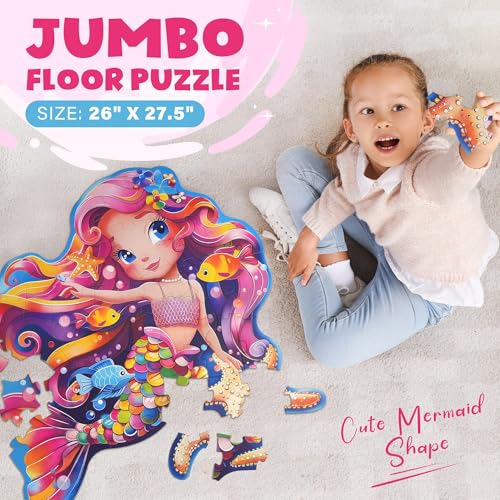 BenBen Floor Puzzles for Kids 52 Piece Jumbo Mermaid Puzzle for Kids Ages 46 Large Jigsaw Puzzle for Toddlers 35 Mermaid Toys Birthday Gift for Girls Boys - Image 5