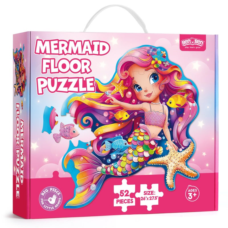 BenBen Floor Puzzles for Kids 52 Piece Jumbo Mermaid Puzzle for Kids Ages 46 Large Jigsaw Puzzle for Toddlers 35 Mermaid Toys Birthday Gift for Girls Boys - Image 3
