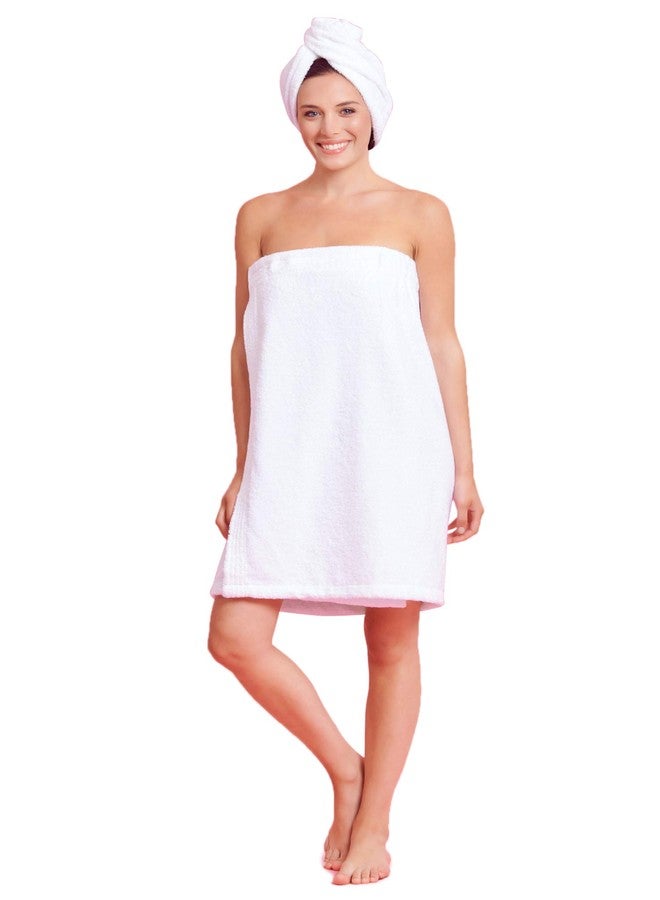 Soft Touch Linen Women's Bath/Spa Body Wrap - Terry Cloth Body Wrap Towel - Shower & Bath - Absorbent & Quick Dry - Lightweight & Soft - Adjustable Strap (White, Medium) - Image 1