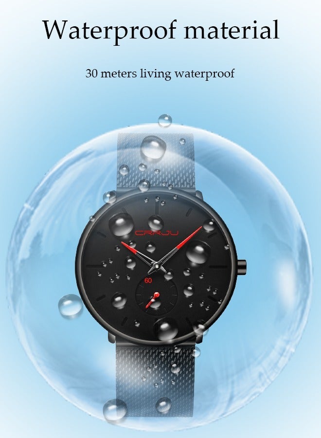 CRRJU Mens Watches Ultra-Thin Minimalist Waterproof - Fashion Wrist Watch for Men Unisex Dress with Stainless Steel Mesh Band - Image 3