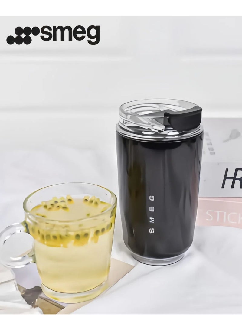 Smeg Travel Coffee Mug, 320ml Insulated Beverage Cup With Leakproof Lid, Long Lasting Coffee Tumbler With Lid And Straw, Travel Coffee Thermos （Black） - Image 1