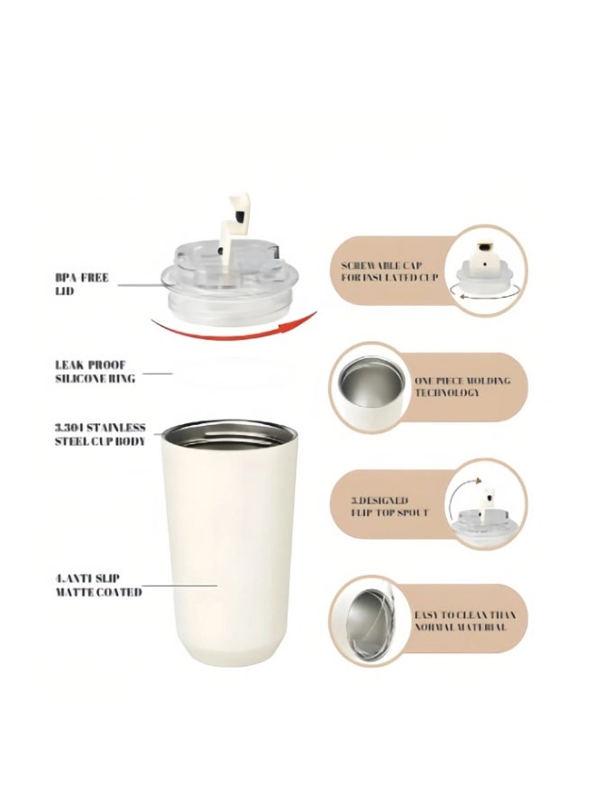 Smeg Travel Coffee Mug, 320ml Insulated Beverage Cup With Leakproof Lid, Long Lasting Coffee Tumbler With Lid And Straw, Travel Coffee Thermos （Black） - Image 4