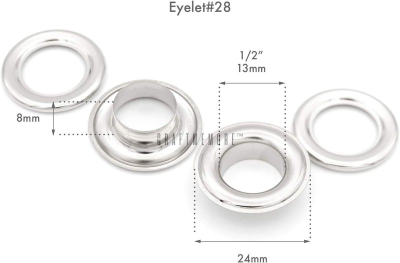 CRAFTMEMORE 1/2" (13MM) Hole 50 Sets Grommets Eyelets with Washers for Leather, Tarp, Canvas (Silver) - Image 2