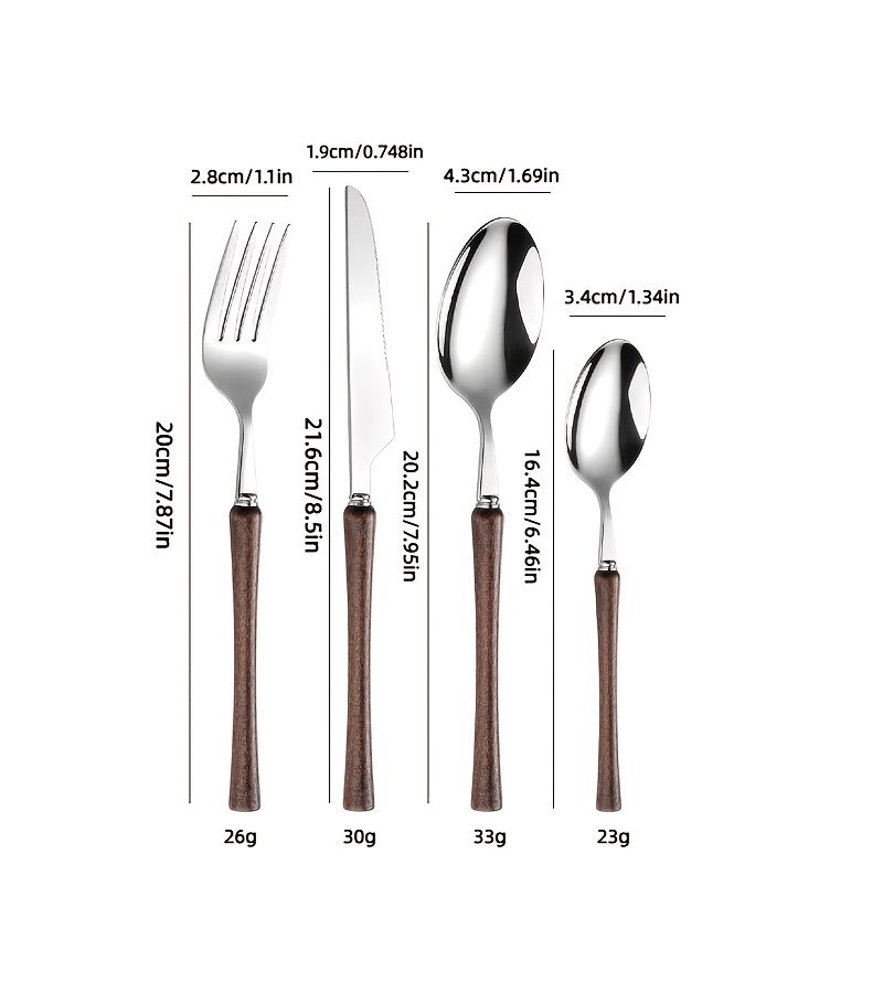 20 Piece Stainless Steel Cutlery Set With Solid Wood Knife Fork Spoon Dishwasher Safe - Image 3