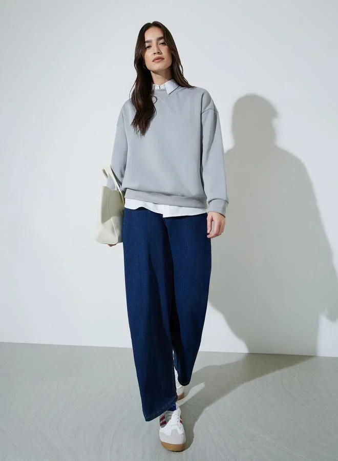 ستايلي Grey Solid Long Sleeves Oversized Sweatshirt