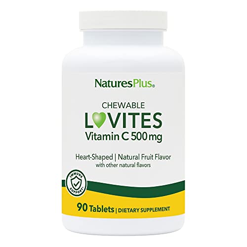 NaturesPlus Lovites - 90 Chewable, Heart-Shaped Tablets - 500mg Vitamin C - Natural Fruit Flavor - Vegan, Gluten Free - 90 Servings - Image 1