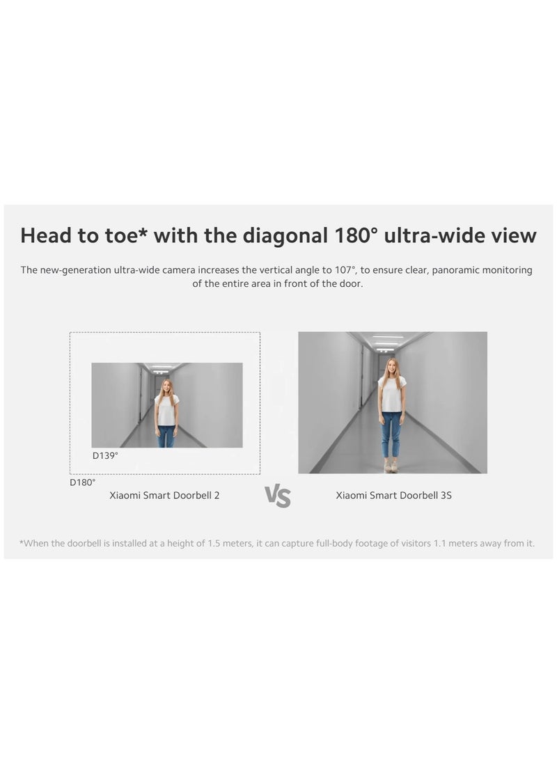 Xiaomi - Xiaomi Smart Doorbell 3S | Head to toe with D180° | IP65 waterproof | Two power supply modes | Xiaomi security chip | Ultra clear 2K resolution | 5200mAh (typ) battery | Free 72h cloud storage - Image 1
