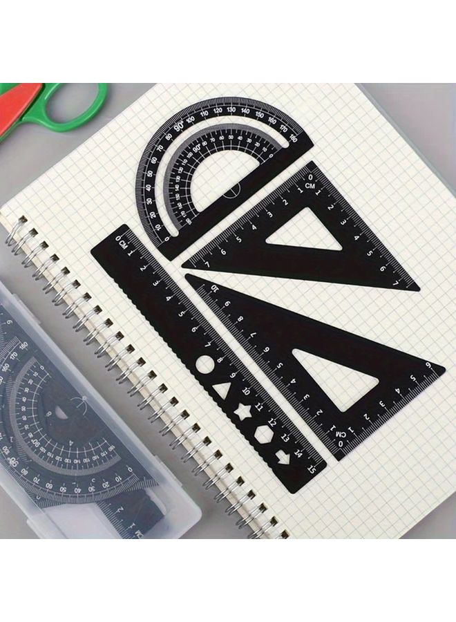 Black Aluminum Alloy Ruler Set 4 Pieces Durable Metal Drawing Exam Tools - Image 3