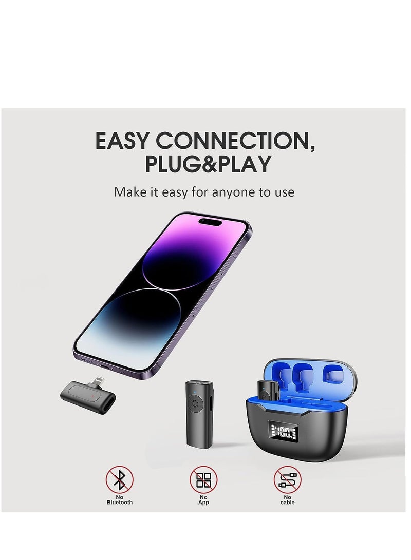 Excefore Wireless Lavalier Microphone for iPhone iPad, 2 Pack Lapel Microphone Built-in Noise Reduction Chip, 28H, LED Display, Plug-Play, Auto-Sync Wireless Clip Mic for Video Recording/Interviews/Vlog - Image 3