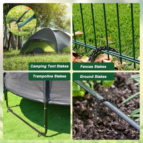 FEED GARDEN أوتاد حديد التسليح الثقيلة 12 بوصة 16 حزمة على شكل حرف J، أوتاد أرضية مجلفنة، أوتاد خيمة، دعامات أرضية فولاذية، أوتاد سياج سلسلة، أوتاد ترامبولين، سوداء - Image 5