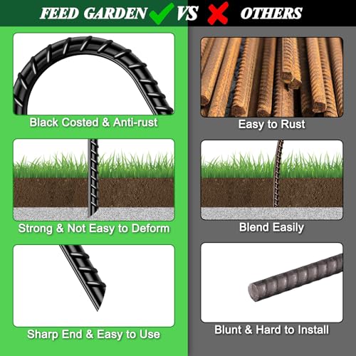 FEED GARDEN أوتاد حديد التسليح الثقيلة 12 بوصة 16 حزمة على شكل حرف J، أوتاد أرضية مجلفنة، أوتاد خيمة، دعامات أرضية فولاذية، أوتاد سياج سلسلة، أوتاد ترامبولين، سوداء - Image 4