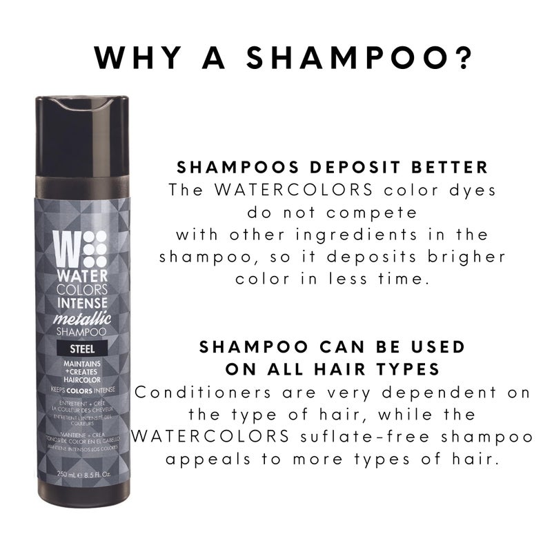 Watercolors INTENSE METALLIC Semi Permanet Color Depositing Shampoo-Sulfate & Paraben Free to Maintain & Enhance Hair Color 8 fl oz - STEEL - Image 4