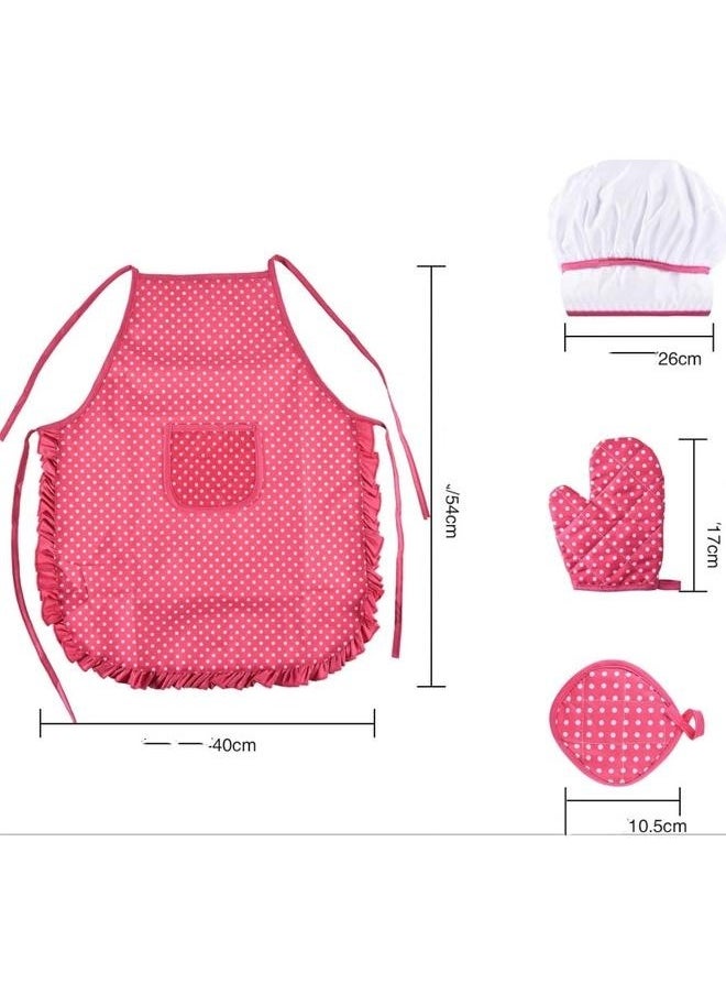 yongsheng 11-Piece Kids Kitchen Cooking Play With Apron And Chef Hat Set Kids Chef Role Play Costume Set - Chef Hat and Matching Pink Apron Children Dress up Pretend Gift  - Image 3