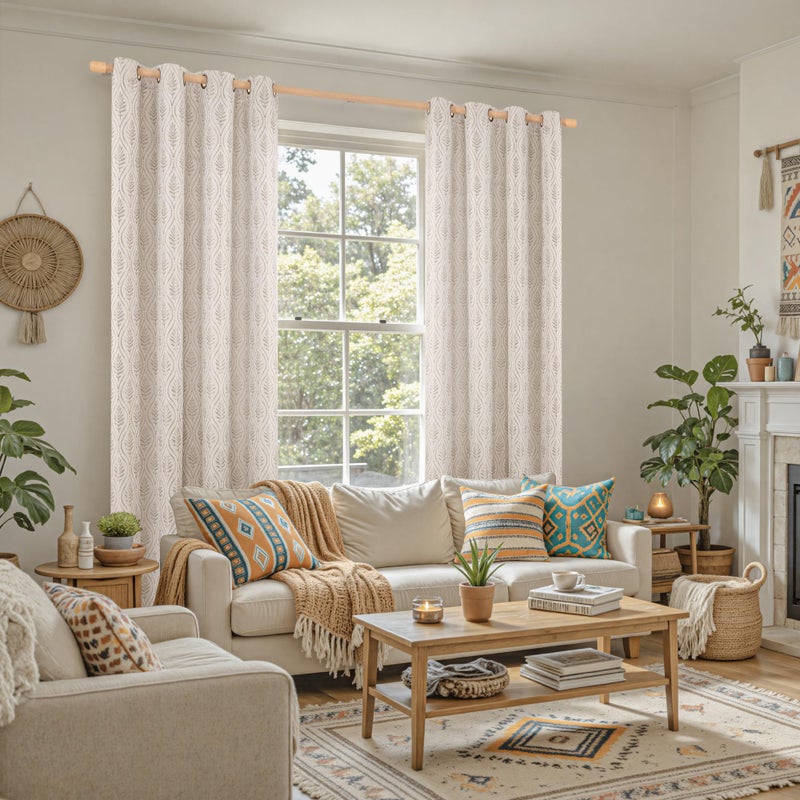 BGment Camel Curtains for Living Room 84 Inches Long, Natural French Country Curtains Sheer Linen Grommet Window Drapes Boho Leaf Jacquard Patterned for Farmhouse Bedroom, 2 Panels Set, 52 x 84 Inch - Image 3