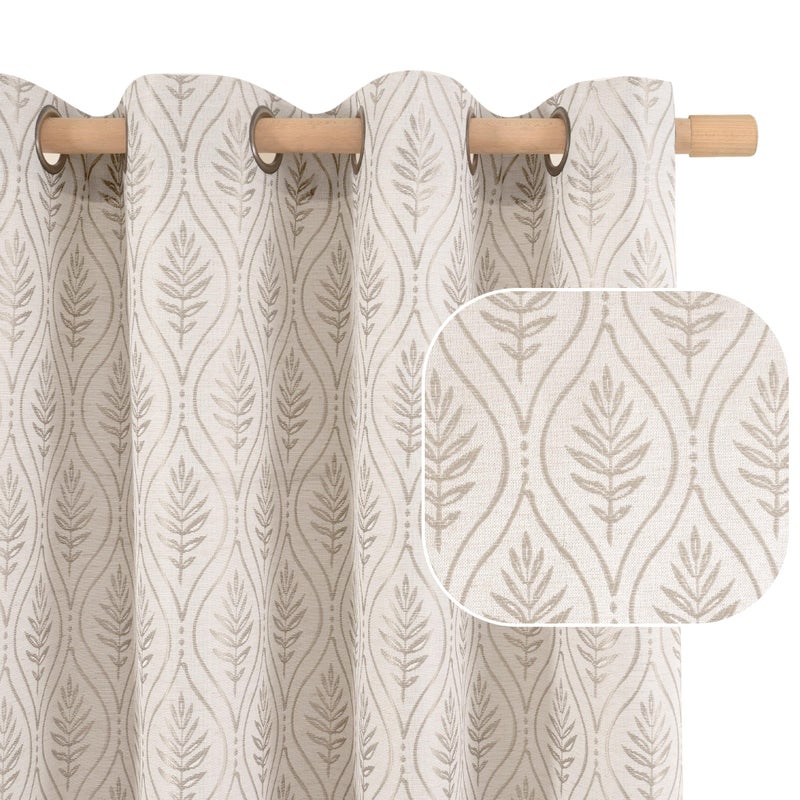 BGment Camel Curtains for Living Room 84 Inches Long, Natural French Country Curtains Sheer Linen Grommet Window Drapes Boho Leaf Jacquard Patterned for Farmhouse Bedroom, 2 Panels Set, 52 x 84 Inch - Image 2
