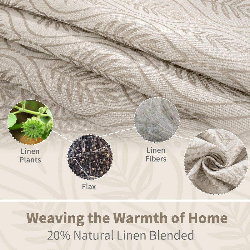BGment Camel Curtains for Living Room 84 Inches Long, Natural French Country Curtains Sheer Linen Grommet Window Drapes Boho Leaf Jacquard Patterned for Farmhouse Bedroom, 2 Panels Set, 52 x 84 Inch - Image 4