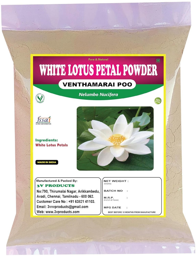 3V PRODUCTS 3V PRODUCTS White Lotus Powder 50g Venthamarai powder Nelumbo Nucifera  - Image 1