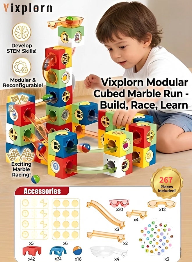 Vixplorn 267 Magnetic Track Building Blocks Marble Tube Magnetic Building Block Set Children's Educational Toys,DIY Construction Toy for Kids 3-8 Years Old Gift for Boys Girls Birthday - Image 1