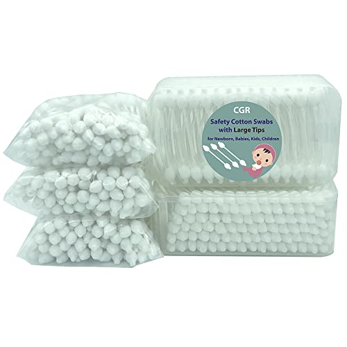 CGR 400pcs CGR Baby Safety Cotton Swabs with Large Tips for Newborn, Babies, Kids, Children, 100% Organic Cotton, White Paper Sticks, 5 Pack of 80 Swabs Total(2 Boxes and 3 Bags) - Image 3
