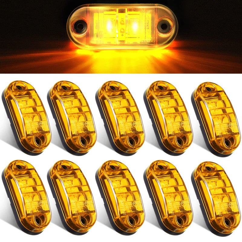 Tallew 10 Pcs 25 Inch LED Trailer Lights 2 Diode Waterproof LED Trailer Side Marker Oval Signal Running Lights for Truck Boat RvAmber