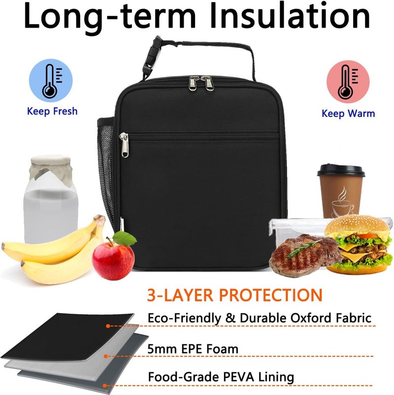 GYEUKHAM Lunch Box for Kids Boys Girls Men Women, Insulated Small Soft Cooler Lunch Bag Kit for School Work Picnic Travel - Reusable Portable Lunch Box, Black - Image 2