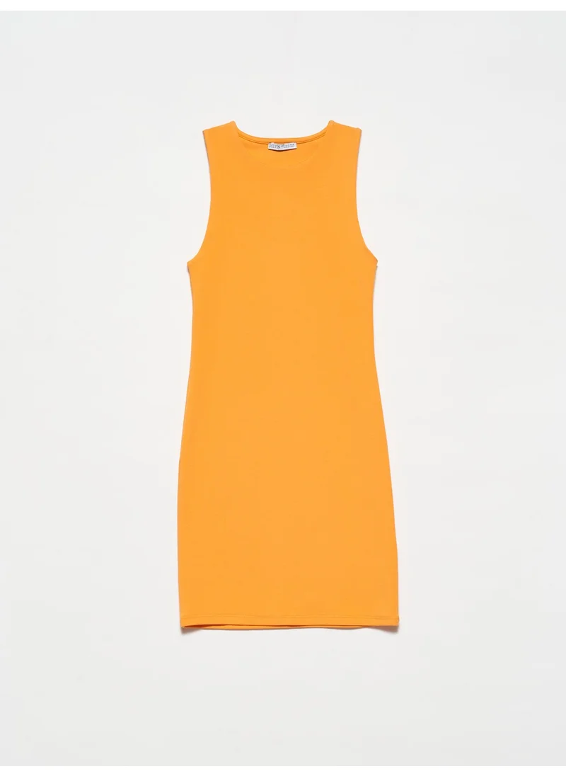 Dilvin 90326 Mini Basic Dress-Orange