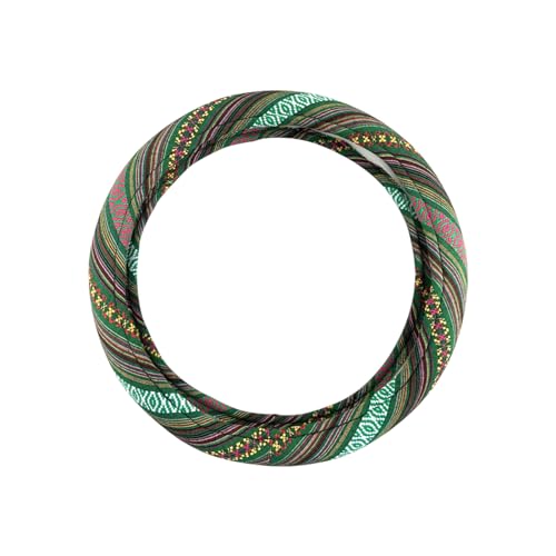 LSAUTO Universal 15inch Ethnic Style Baja Blanket Steering Wheel Cover with Coarse Flax Cloth and Sweat Absorption Anti Slip Car Wrap (Boho Green) - Image 1