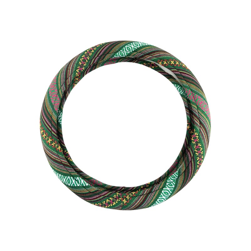 LSAUTO Universal 15inch Ethnic Style Baja Blanket Steering Wheel Cover with Coarse Flax Cloth and Sweat Absorption Anti Slip Car Wrap (Boho Green) - Image 2
