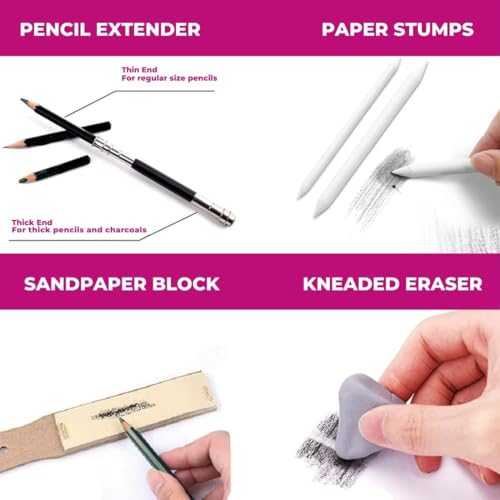 Oytra Sketching Set 42 Pieces for Drawing Pencils Sketching Kit for Artists Potrait Professional Graphite Hb Drawing Graphics Set for Sketches Shading Charcoal Stationary for Beginners - Image 5