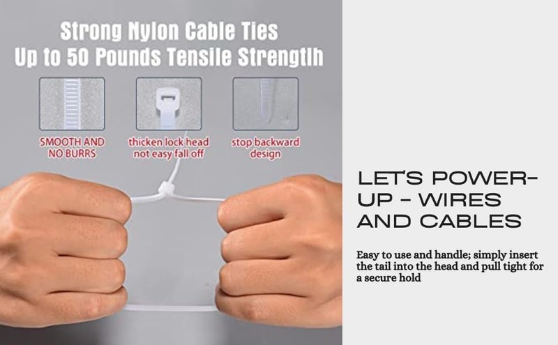 ELEGANT CASA Elegant Casa Teeth Grip Nylon Self Locking Adjustable Cable Ties Holding and Cord Management Heavy Duty Belt Strong ZipTie Wire Fastener ZipTag Organizer Pack of 100 Pcs Size 400 X 48mm White  - Image 2