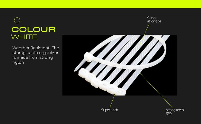 ELEGANT CASA Elegant Casa Teeth Grip Nylon Self Locking Adjustable Cable Ties Holding and Cord Management Heavy Duty Belt Strong ZipTie Wire Fastener ZipTag Organizer Pack of 100 Pcs Size 400 X 48mm White  - Image 4