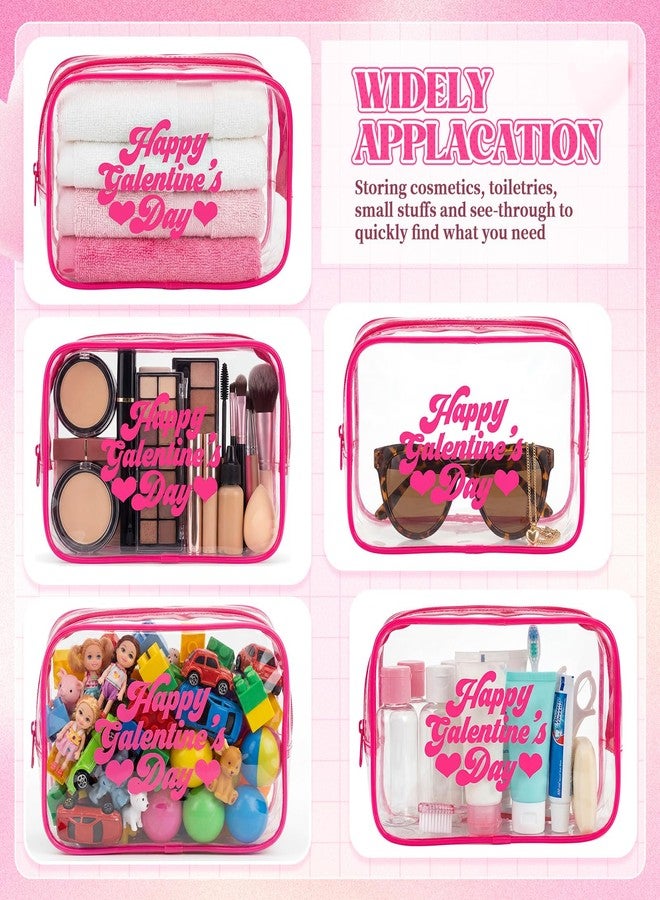 Rtteri 12 Pcs Galentine's Day Gift Bags Hot Pink Clear Makeup Bag with Frame Happy Galentine's Day Makeup Cosmetic Bag Toiletry Storage Purse Bulk for Friends Valentine Party Favors - Image 3