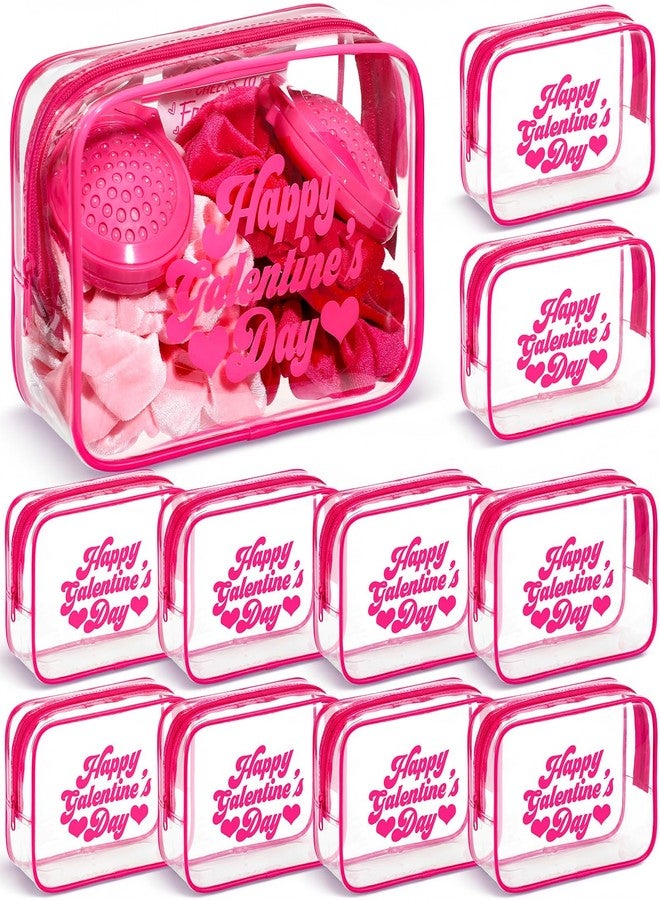 Rtteri 12 Pcs Galentine's Day Gift Bags Hot Pink Clear Makeup Bag with Frame Happy Galentine's Day Makeup Cosmetic Bag Toiletry Storage Purse Bulk for Friends Valentine Party Favors - Image 1