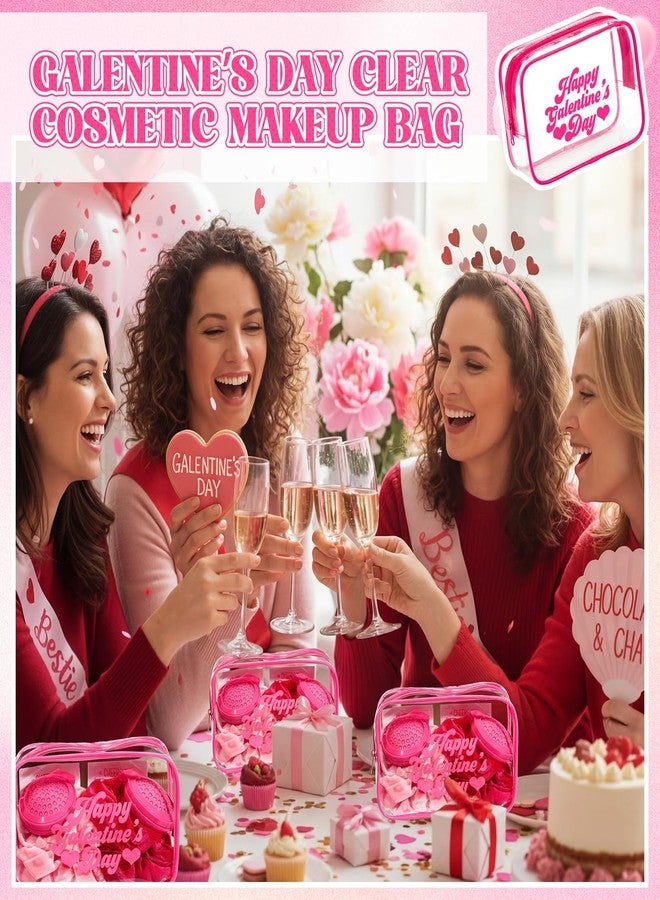 Rtteri 12 Pcs Galentine's Day Gift Bags Hot Pink Clear Makeup Bag with Frame Happy Galentine's Day Makeup Cosmetic Bag Toiletry Storage Purse Bulk for Friends Valentine Party Favors - Image 5