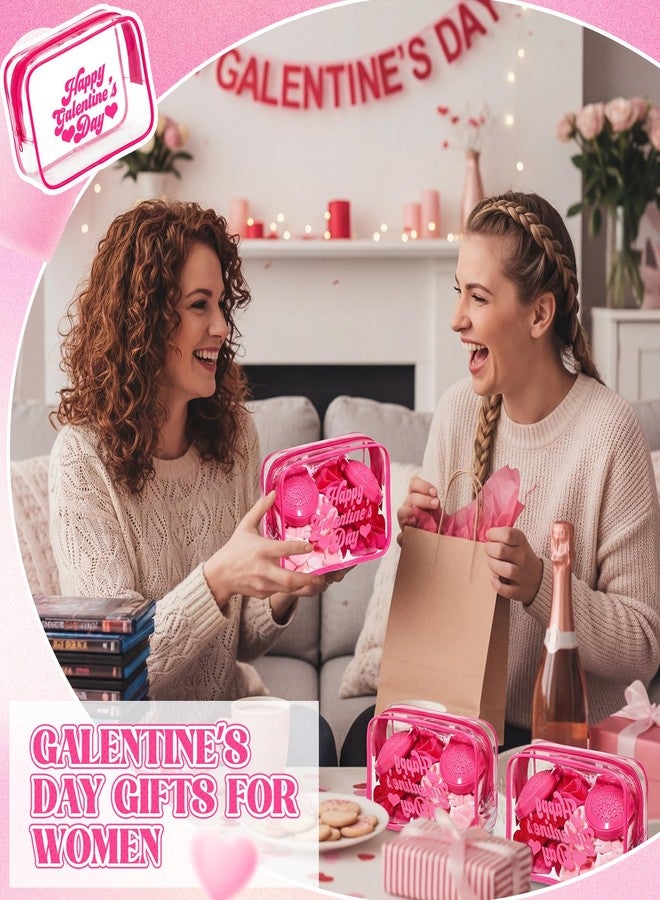 Rtteri 12 Pcs Galentine's Day Gift Bags Hot Pink Clear Makeup Bag with Frame Happy Galentine's Day Makeup Cosmetic Bag Toiletry Storage Purse Bulk for Friends Valentine Party Favors - Image 2