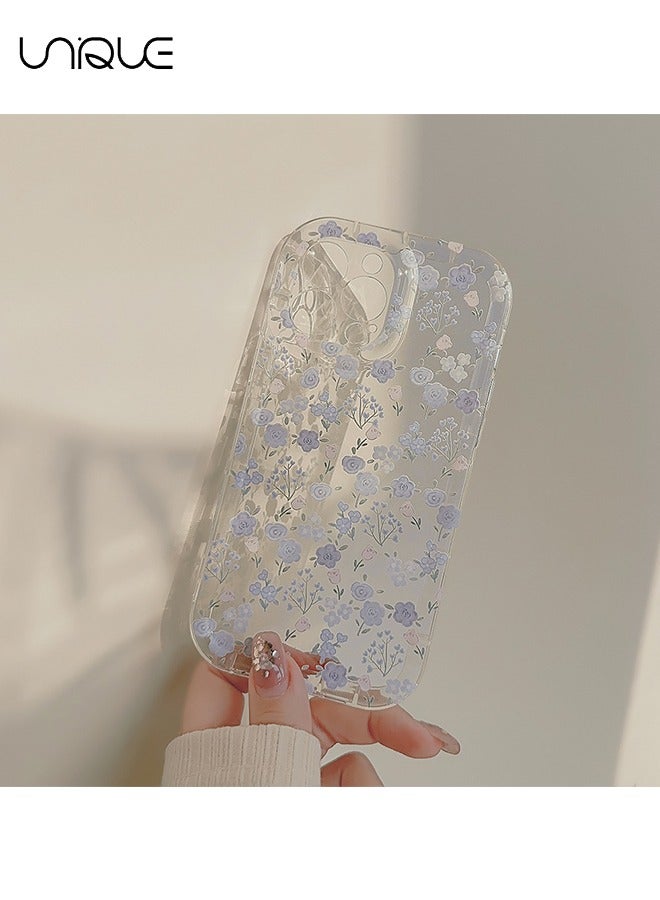 Unique Compatible with iPhone 15 Pro Cases, Powder Blue Floral Pattern Cases, Clear Cases, Cases with Round Airbag Holder - Stylish and Simple Phone Cases - TPU Drop Protection - Image 2