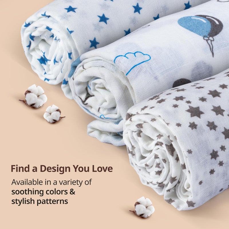 Luv Lap 100% Cotton Muslin Baby Swaddles - Stars Print 0+ Month - Image 4