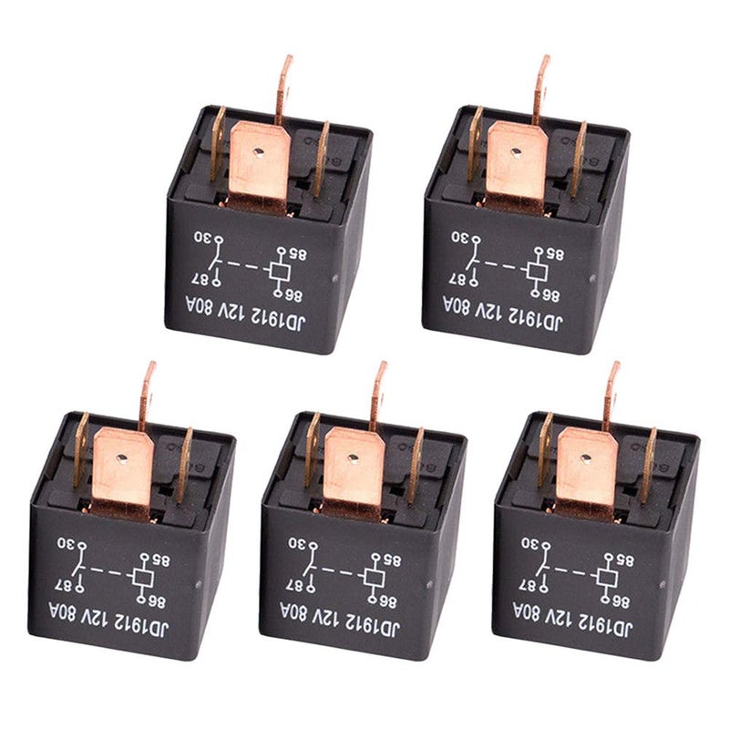 ESUPPORT 5Pack Heavy Duty Car Automotive DC 12V 80A Relay Switch 4Pin SPST Copper 95mm Terminal Kit