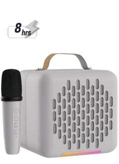 Faster Rock Box Portable Bluetooth Speaker - Karaoke Speaker with Wireless Mic – Mini Party Speaker with Colorful Lights, 10W HD Sound, 8H Playtime, Bluetooth 5.4, TF/USB/AUX Support – for Home, Outdoor, Travel & Kids (White)  - Image 1
