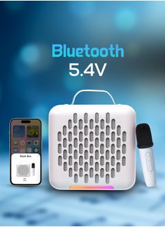 Faster Rock Box Portable Bluetooth Speaker - Karaoke Speaker with Wireless Mic – Mini Party Speaker with Colorful Lights, 10W HD Sound, 8H Playtime, Bluetooth 5.4, TF/USB/AUX Support – for Home, Outdoor, Travel & Kids (White)  - Image 5