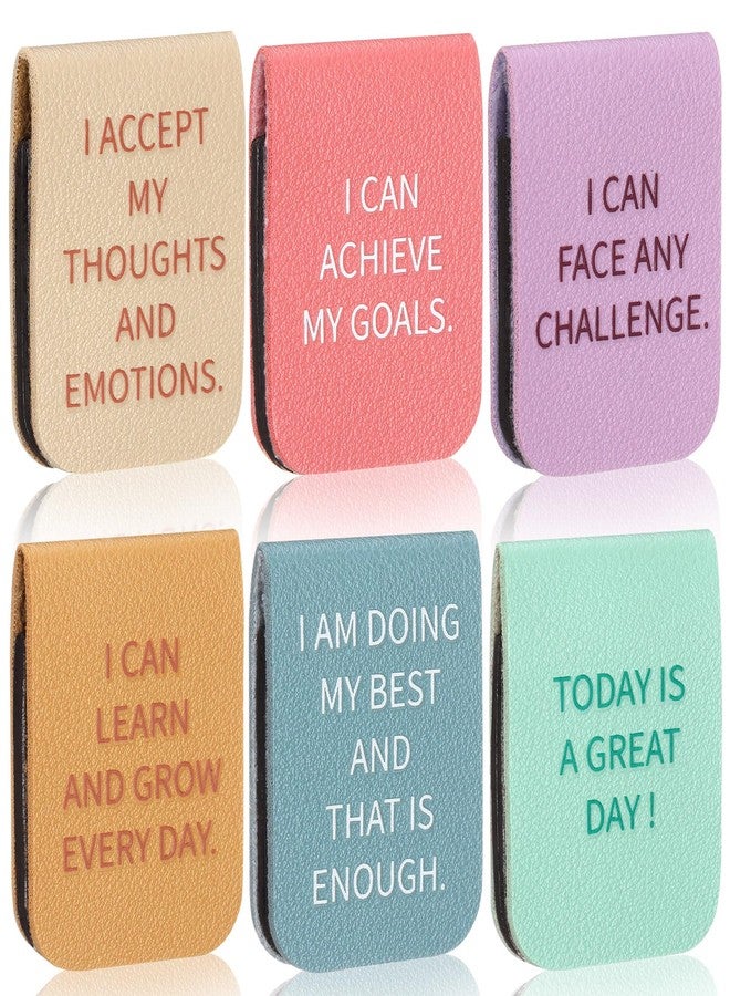 Faccito 6 Pieces Back to School Magnetic Leather Bookmark Inspirational Motivational Bookmark Encouraging Page Clip for Affirmations for Book Lovers Positive Gift School Office Supplies - Image 1