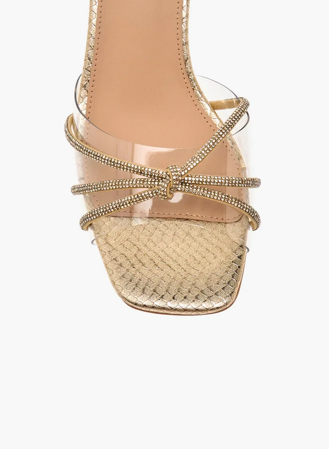 Flora Bella By Shoexpress Flora Bella Embellished Slip-On Sandals With Flared Heels
