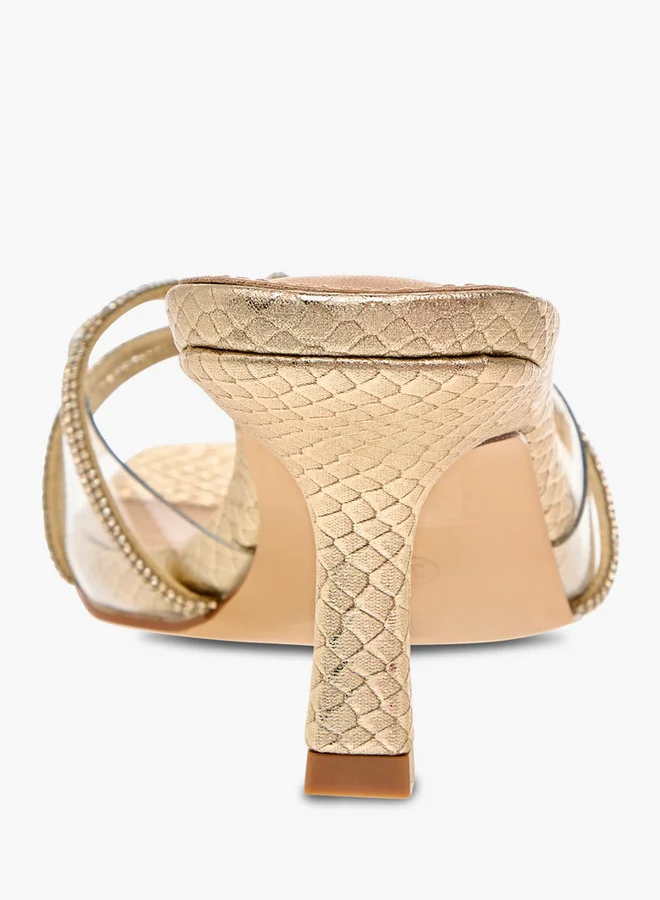 Flora Bella By Shoexpress Flora Bella Embellished Slip-On Sandals With Flared Heels