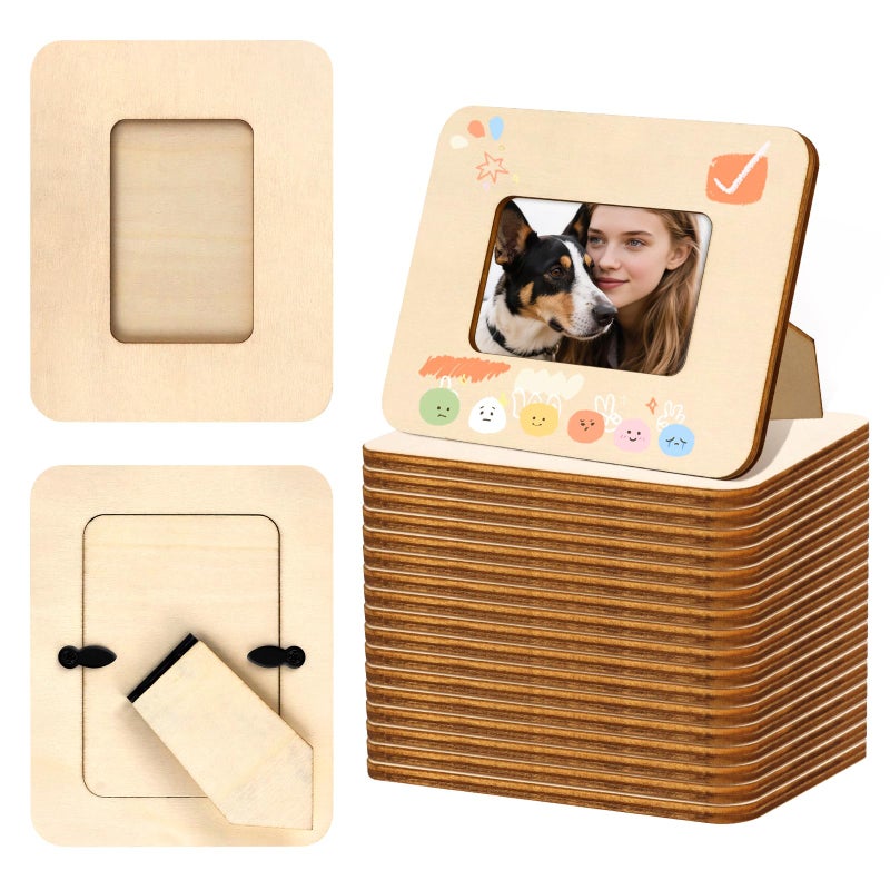 VOKOY 20 Pack Small Wooden Picture Frames for Crafts, 2" x 3" Photos DIY Wood Picture Frame Mini Unfinished Standing Photo Frames Crafts Wood Decorate for Mother's Day Wedding Party Gifts - Image 1