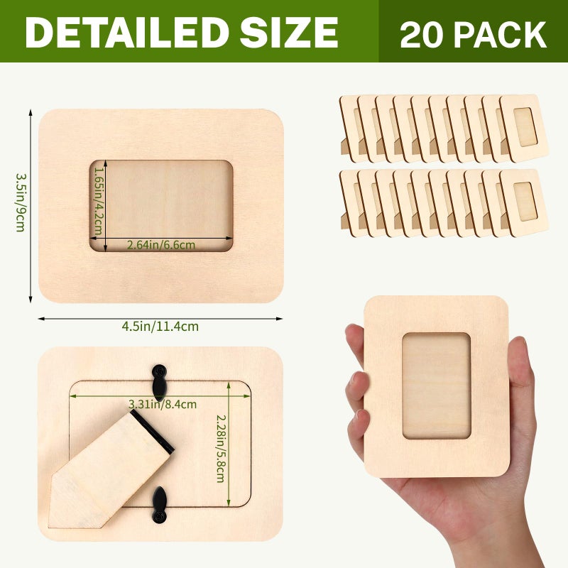 VOKOY 20 Pack Small Wooden Picture Frames for Crafts, 2" x 3" Photos DIY Wood Picture Frame Mini Unfinished Standing Photo Frames Crafts Wood Decorate for Mother's Day Wedding Party Gifts - Image 2