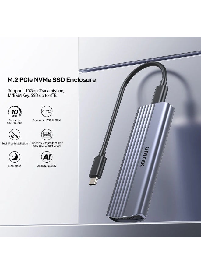 UNITEK M.2 PCIe NVMe SSD Enclosure 10Gbps USB-C – Tool-Free Aluminum Case Supports 8TB (2230/2242/2260/2280) - Image 5