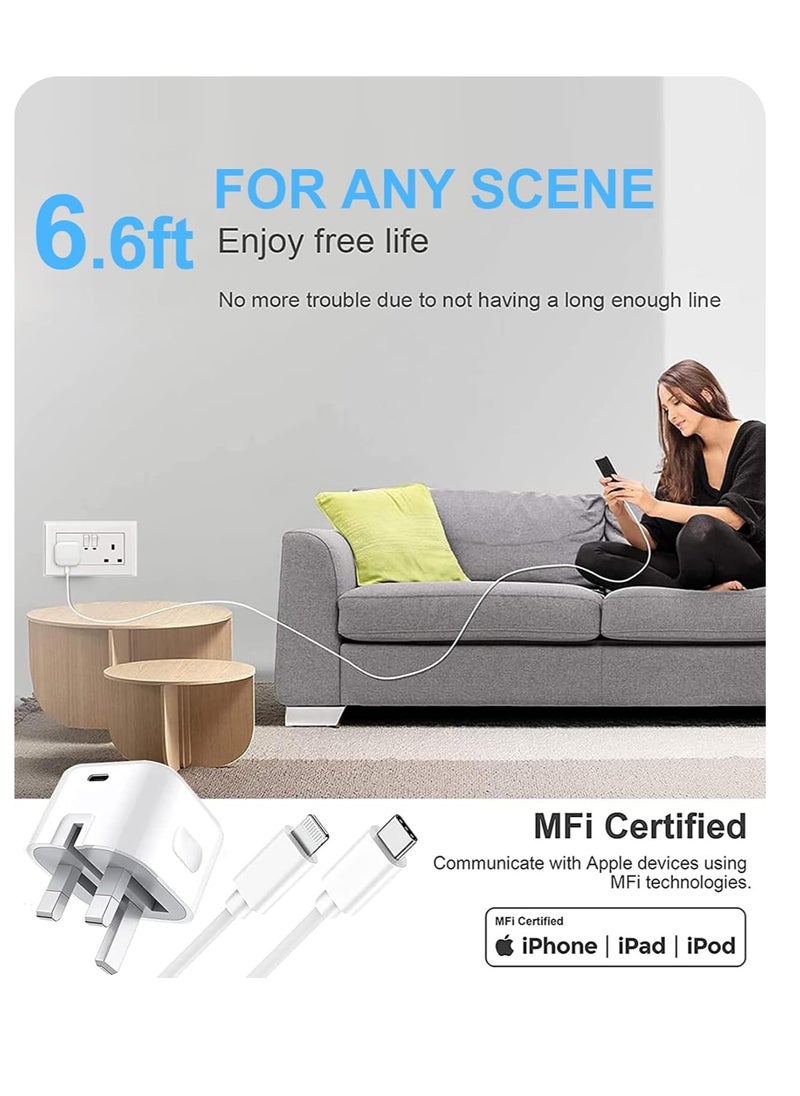 Generic - iPhone Fast Charger Plug and Cable, [MFi Certified] 20W PD USB-C Power Adapter Type C Plug with 2M USB-C Cable for iPhone 14/14 Plus/14 Pro Max/13/12/11/XS/XR/XS/8,iPad,AirPods - Image 1