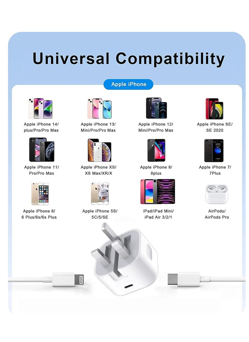 Generic - iPhone Fast Charger Plug and Cable, [MFi Certified] 20W PD USB-C Power Adapter Type C Plug with 2M USB-C Cable for iPhone 14/14 Plus/14 Pro Max/13/12/11/XS/XR/XS/8,iPad,AirPods - Image 1